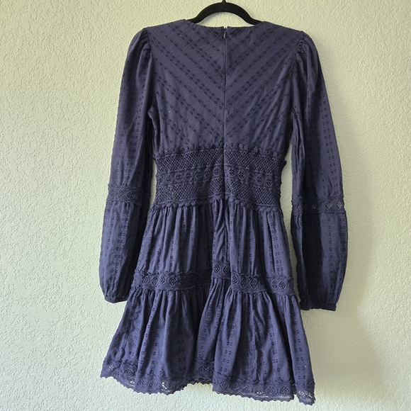 Free People 4 Delightful Crochet Navy Blue Mini Dress - Picture 4 of 8